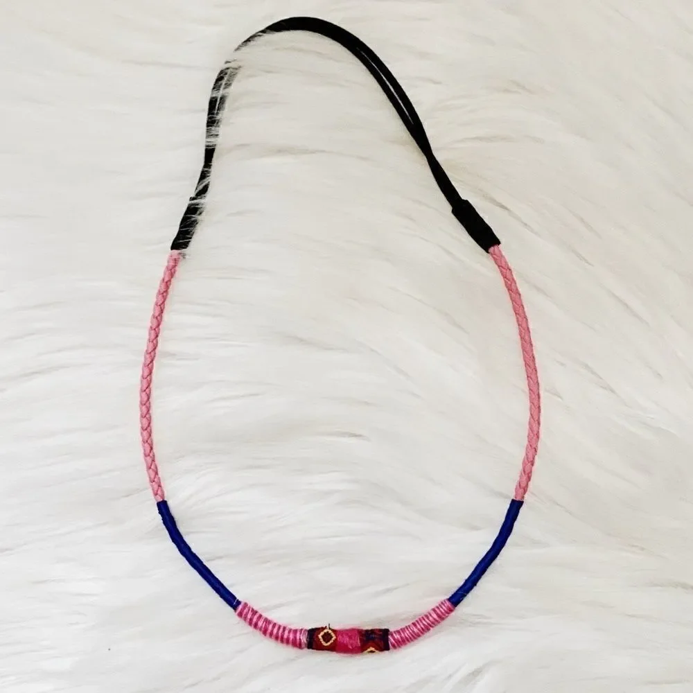 Bohemian Braided Rope Headband Pink & Blue